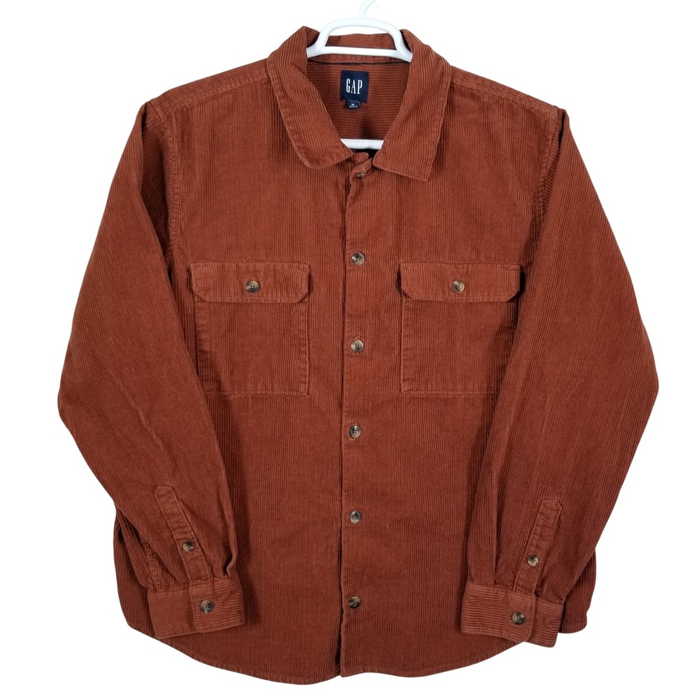 Gap Mens XL Corduroy Button Down Shirt Rust Brown Long Sleeve Cotton